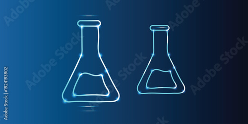 Abstract science flask with connected lines glowing blue science, chemistry, education, research, or biotechnology Illustrations Vectors