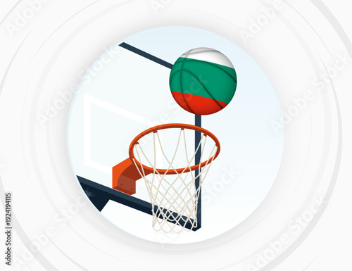 Bulgaria Flag Themed Basketball in Motion, Scoring Moment in Basketball Game.
