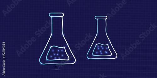 Abstract science flask with connected lines glowing blue science, chemistry, education, research, or biotechnology Illustrations Vectors