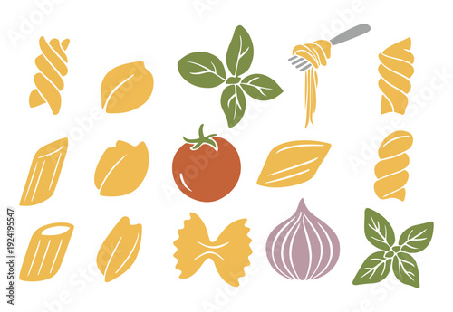  Italian Pasta Food Illustrations Vector Set