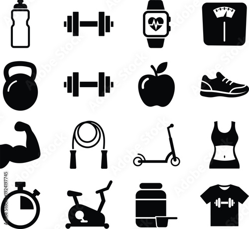 Collection of fitness and health lifestyle icons for stock illustrations