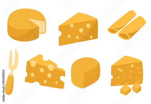 Cheese Illustrations Vector Set Cartoon Style