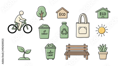 Eco-Friendly Lifestyle Elements: A collection of illustrative elements capturing the essence of sustainable living.