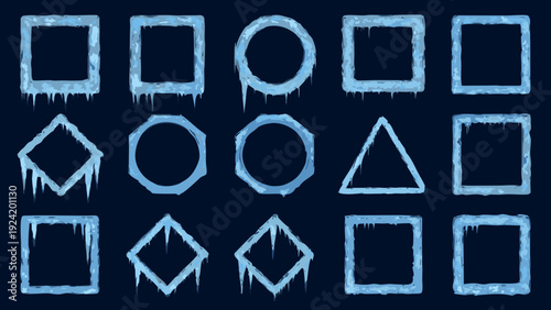 Blue icy geometric shapes arranged in a grid pattern against a dark blue background