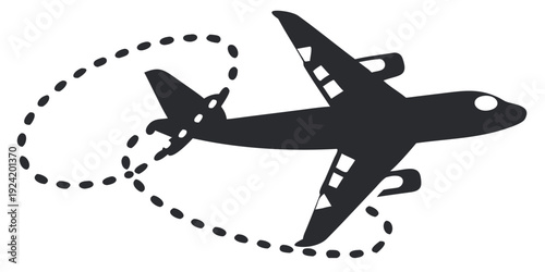 Commercial Passenger Airplane Flying Dashed Flight Path Silhouette Vector