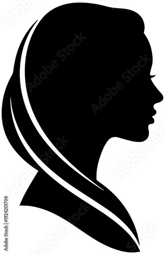 Elegant woman's silhouette in profile with flowing hair