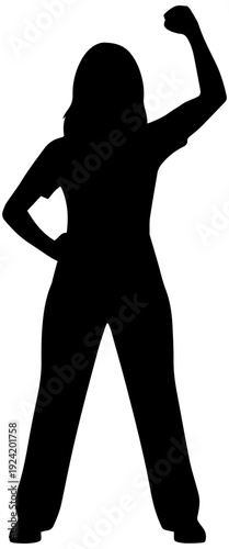 Confident woman striking a powerful pose in black silhouette