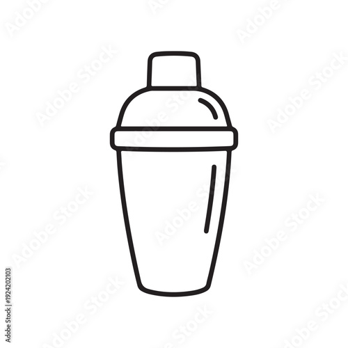 Simple line drawing of a cocktail shaker with lid on top  used for mixing drinks