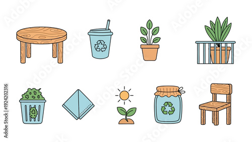 Fotografija Eco-Friendly Icon Set: A vibrant collection of eco-friendly elements that capture the essence of sustainability