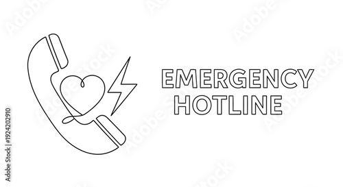 Emergency hotline illustration featuring a telephone with a heart and lightning bolt