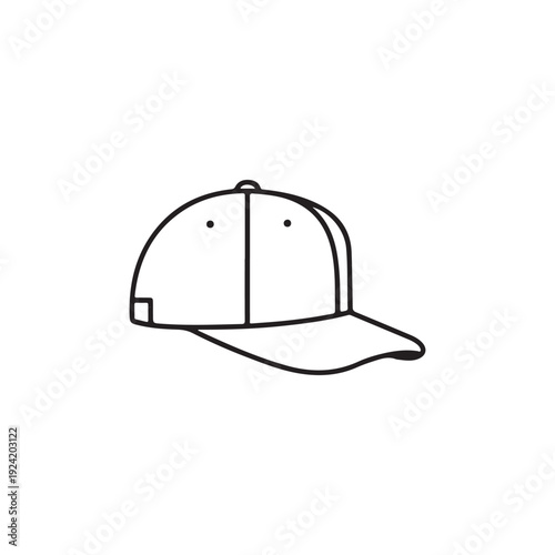 Simple line drawing of baseball cap with curved brim and button on top  headwear  fashion accessory
