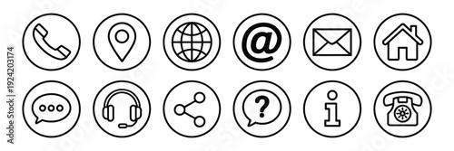 Contact Us Web Icon Set, Website Interface Vector Icons Collection for Email, Phone, Live Chat, Customer Support, Help Desk, Communication and Online Service Design