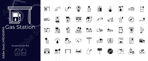 Gas Station Duotone Editable Icons set
