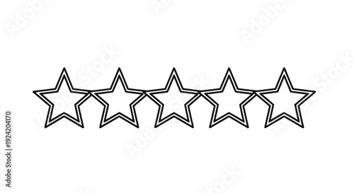 Five black stars in a row on a white background representing a rating