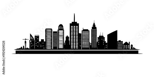 Modern City Skyline Panorama Vector Silhouette Illustration