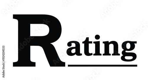 Black text displaying the word rating with a prominent capital r
