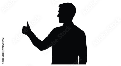 Silhouette of a man giving a thumbs up gesture against a white background