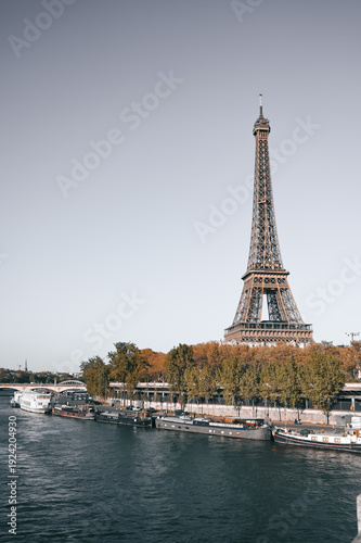 The Eiffel Tower along the River Seine in Paris, France.