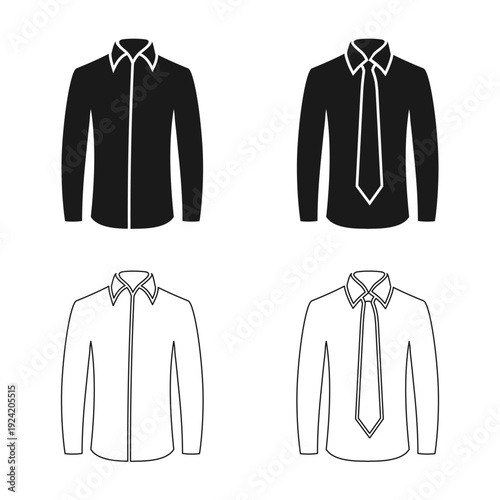 men's dress shirt with tie icon set vector illustration isolated on white background.