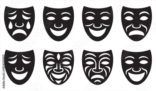 Comedy and Tragedy Theater Mask Silhouette Collection