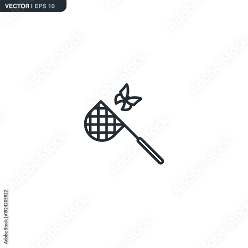 Butterfly Net and Flying Insect Nature Exploration Icon