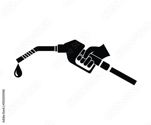 Gas station pump nozzle in hand silhouette vector icon fuel dispenser energy petroleum filling up automobile