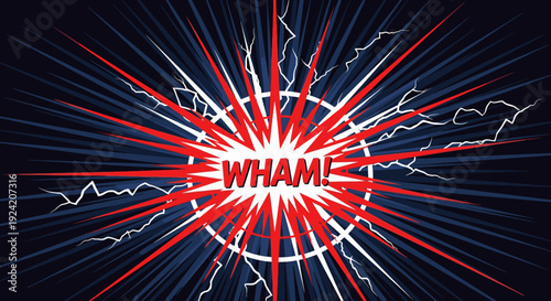 Comic book style explosive graphic with radiating lines and word wham