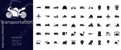 Transportation Solid Editable Icons set