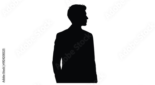 Silhouette of a man in a suit facing towards the left against a white background