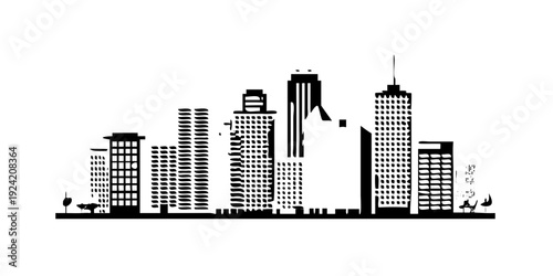Modern City Skyline Panorama Vector Silhouette Illustration
