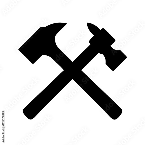 Crossed Hammer and Axe Construction Tools Vector Silhouette