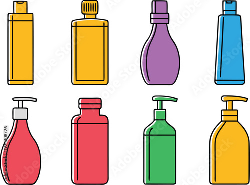 Various Bottle Types Collection. Assorted Bottles Set Illustration. Beverage Bottle Variety Set. Glass and Plastic Bottle Set. Different Bottle Shapes Collection. Bottle Packaging Design Set