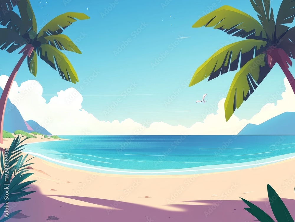Obraz premium Sunny beach with palm trees. 