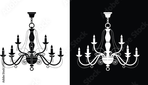 Vintage Hanging Lamp and Luxury Candelabra Vector Icons