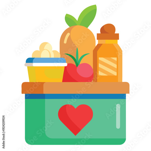 Food & Grocery Donation Box Vector Illustration – Charity Food Drive, Volunteering Help Concept Printable Cartoon Clipart Line Art