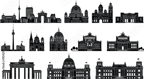 Brandenburg Gate, Reichstag, and Berlin Cathedral Vector Icons