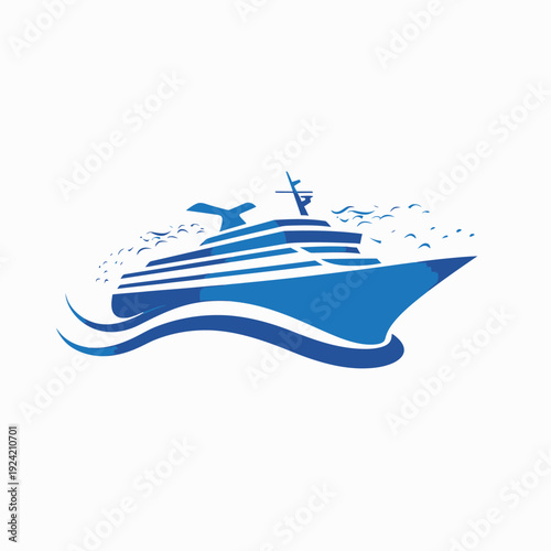 Stylized blue cruise ship illustration vector design for travel and leisure