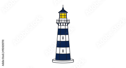 Illustrated lighthouse illustration against white background for various uses