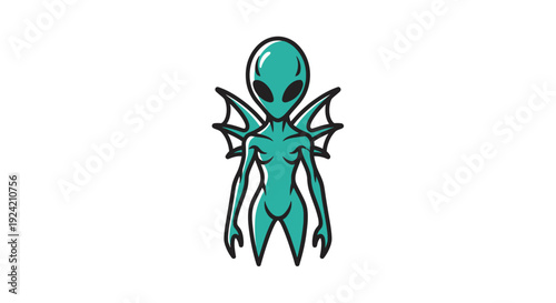 Cartoon alien character with wing like structures isolated on white background