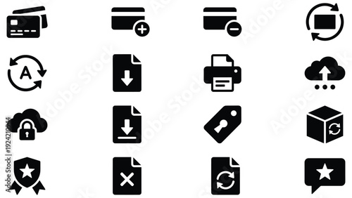Set of 16 Black Digital Interface Icons Vector