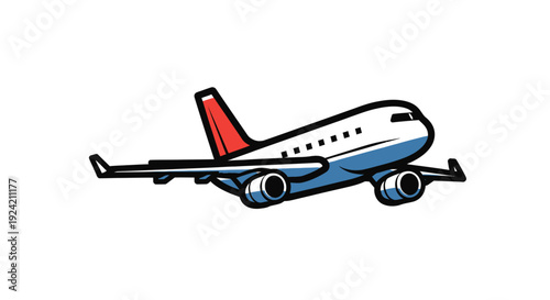Cartoon airplane illustration flying high on a white background travel concept