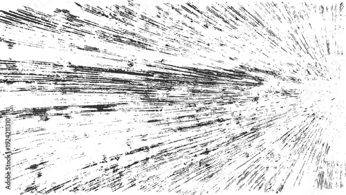 Black and white abstract texture with radiating lines and speckles creating a sense of depth and movement
