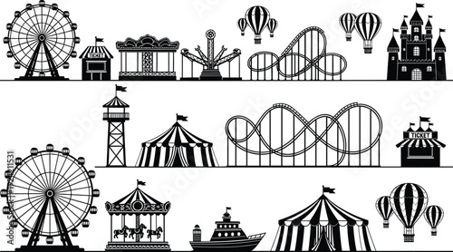Carnival Rides, Roller Coasters, Ferris Wheels, and Fairground Vectors