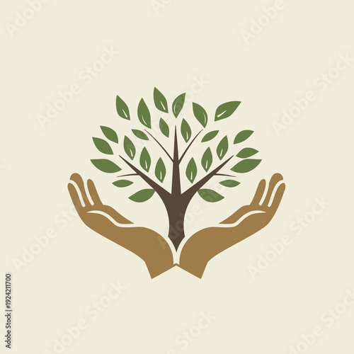 Hands cupping a tree environmental conservation and nature protection concept