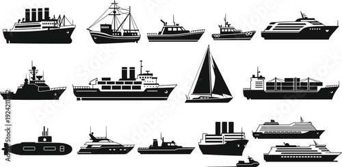 Cargo, Cruise, Yacht, and Maritime Vessel Vectors