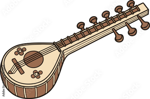 Traditional Veena Musical Instrument. Indian Classical Veena Instrument. Veena String Instrument Illustration. South Indian Veena Design. Saraswati Veena Cultural Symbol. Classical Music Veena Concept