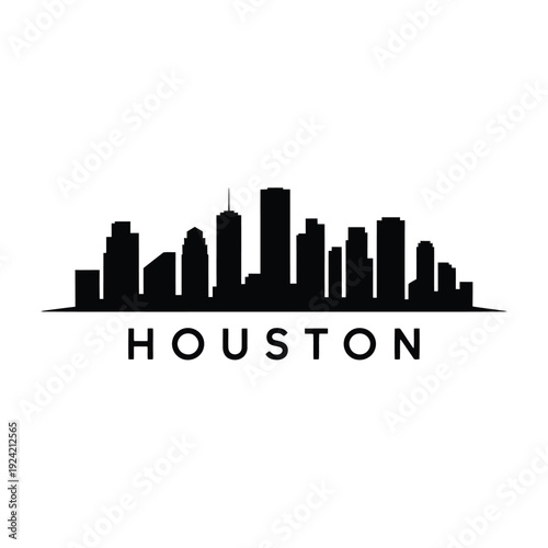 Silhouette of the houston skyline with the city s name below