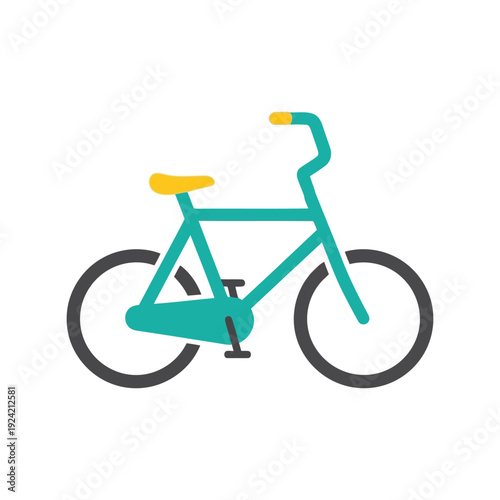 Bicycle vector clipart in flat style, simple teal and yellow bike illustration for design