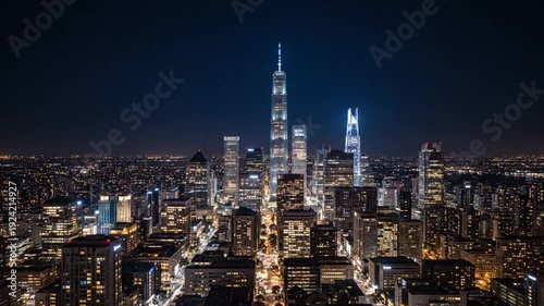 Wallpaper Mural Aerial Nighttime Cityscape VIDEO Footage of Illuminated Skyscrapers and Urban Landscape Torontodigital.ca
