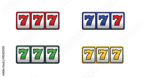 Four sets of slot machine reels displaying winning combinations
